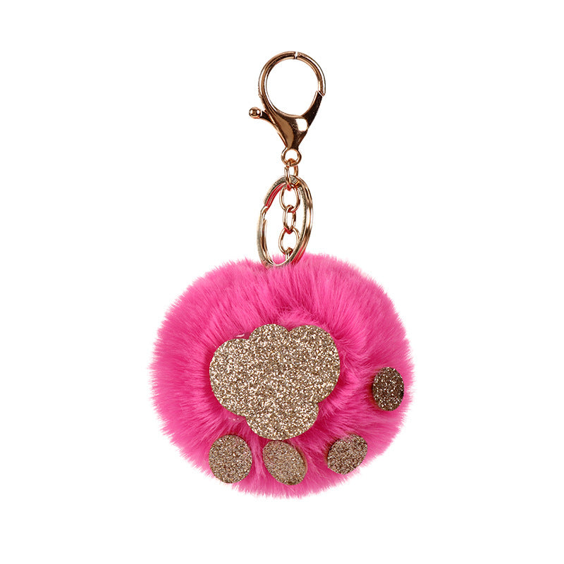 Wholesale Sequin Cat Claw Shaped Fur Ball Keychain